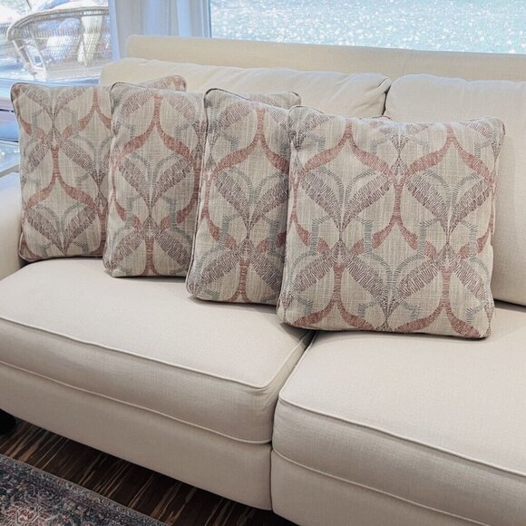 Set of 4 Throw Pillows 20 x 20 Lazy Boy Tan Rust Blue Maroon Grey Removable - Picture 2 of 6